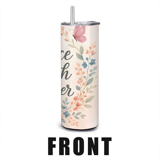 Floral Motivational Tumbler: Stainless Steel Travel Cup with Straw