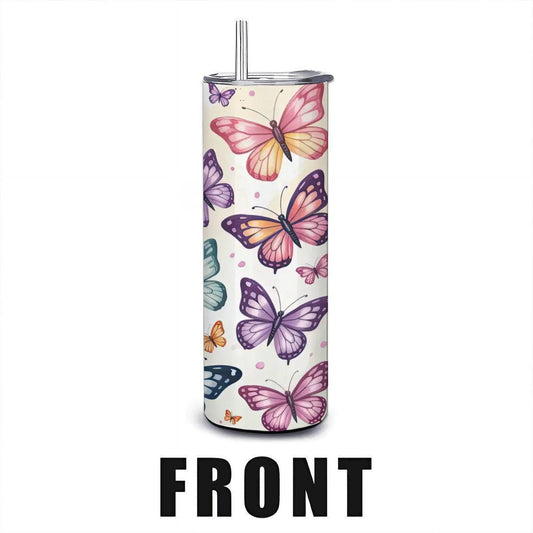 Watercolor Butterfly Tumbler: Stainless Steel Insulated Cup with Straw