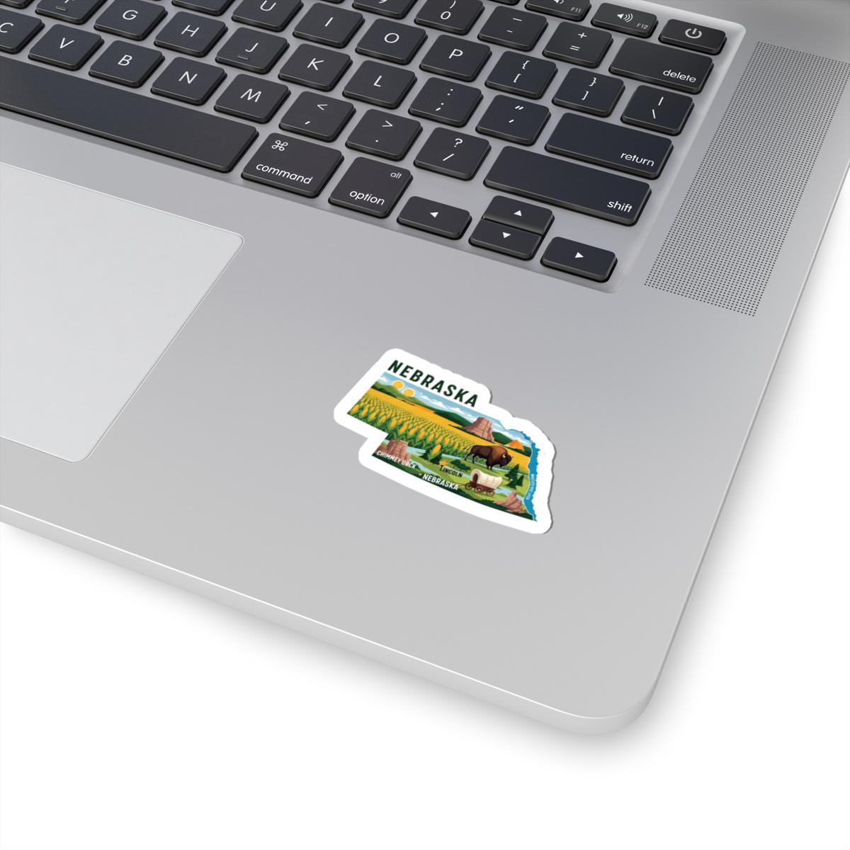 Nebraska Vinyl Sticker: Bison, Cornfields, Chimney Rock - Waterproof State Decal