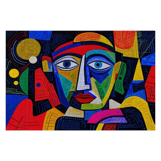 ColorFlow | Midnight Spectrum Wooden Puzzle | Picasso Inspired Colorful Face Jigsaw | Modern Art Wood Puzzle Gift