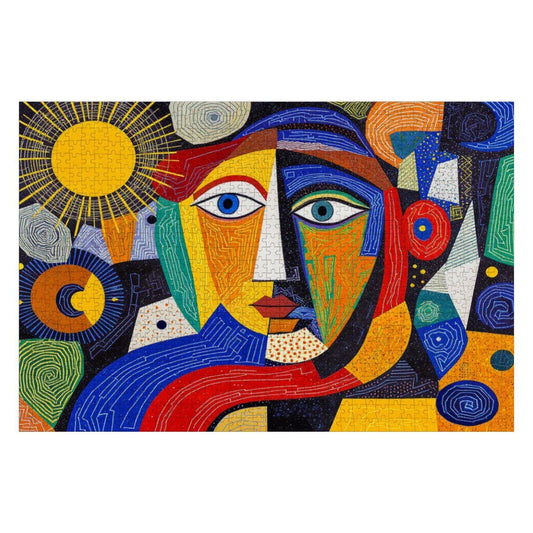 ColorFlow | Solar Muse Wooden Puzzle | Picasso Inspired Sunshine Abstract Jigsaw | Artistic Wood Face Puzzle Gift
