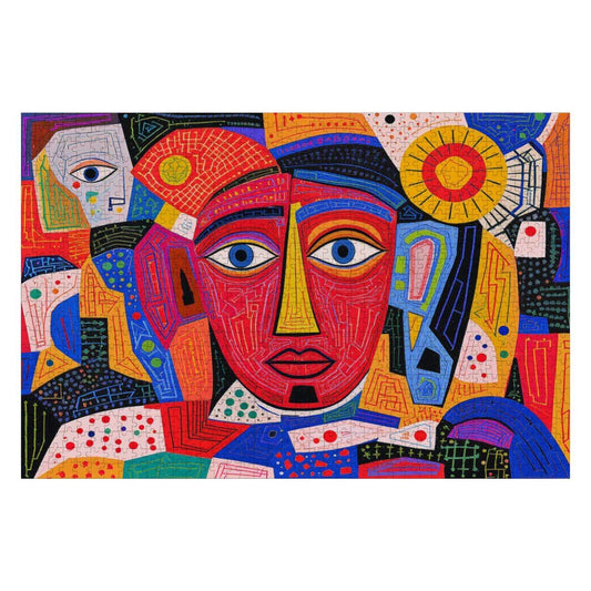 ColorFlow | Crimson Radiance Wooden Puzzle | Picasso Inspired Red Abstract Jigsaw | Modern Art Wood Puzzle Gift