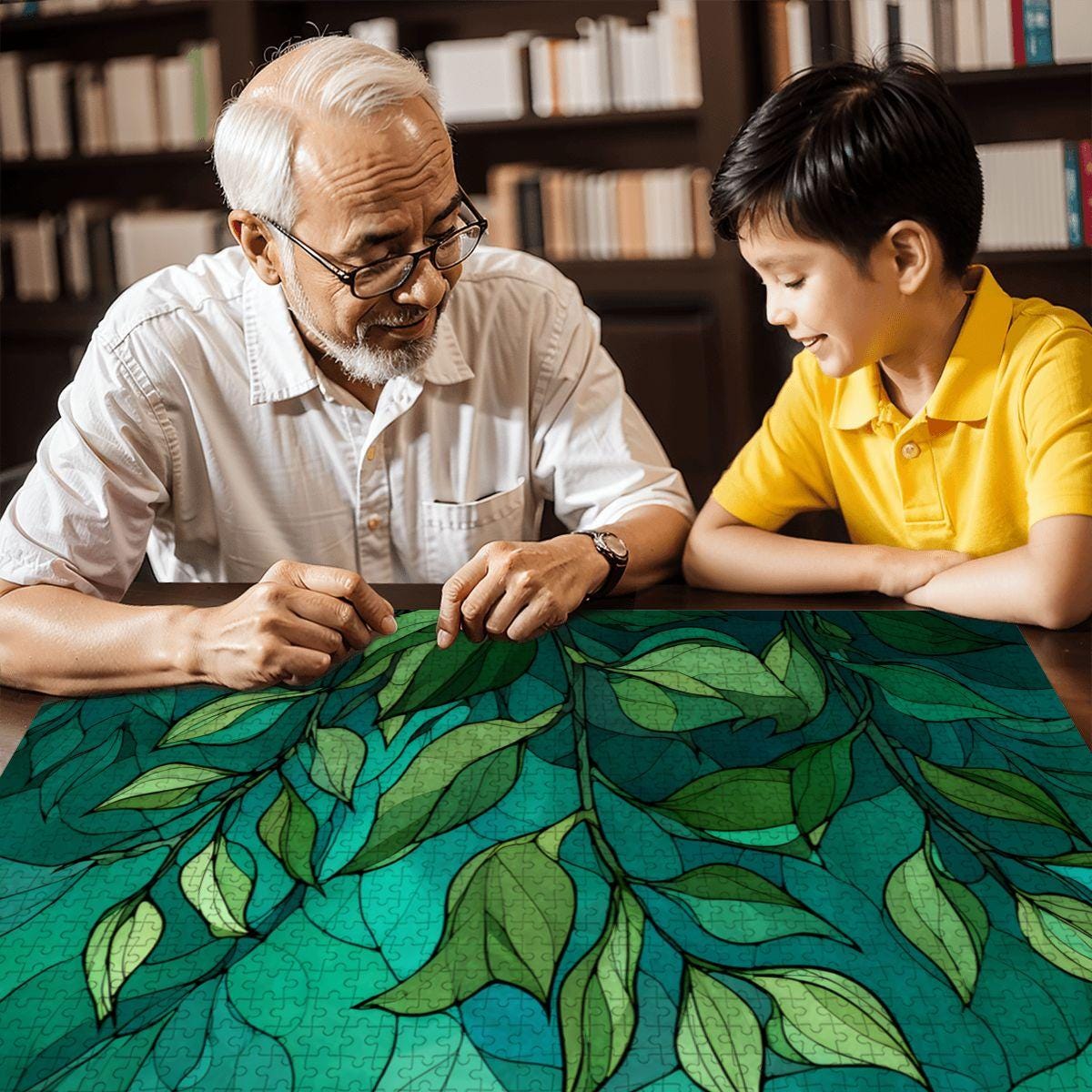 ColorFlow | Wooden Jigsaw Puzzle | Stained Glass Leaves Art Wood Puzzle for Adults and Kids | Relaxing Puzzle Gift