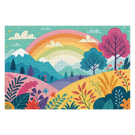 ColorFlow | Wooden Jigsaw Puzzle | Rainbow Mountain Landscape Art Wood Puzzle for Adults and Kids | Relaxing Gift