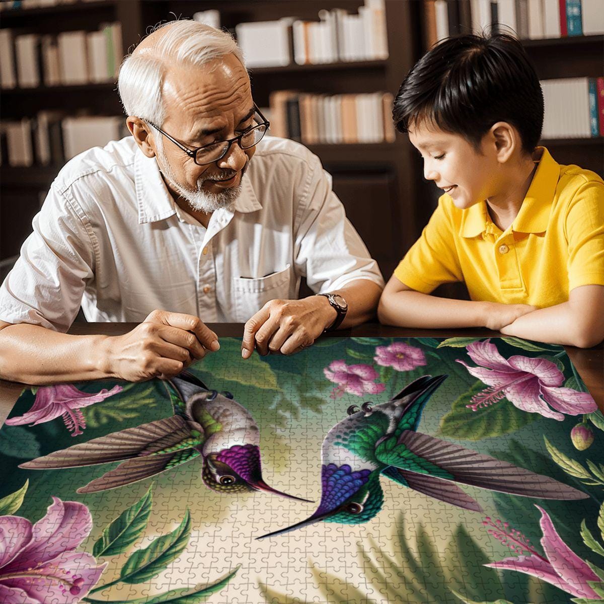 ColorFlow | Wooden Jigsaw Puzzle | Hummingbird Floral Art Wood Puzzle for Adults and Kids | Relaxing Gift