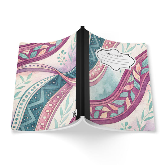 ColorFlow | Boho Wave Composition Notebook | Aesthetic College Ruled Journal | Floral Writing Notebook Gift