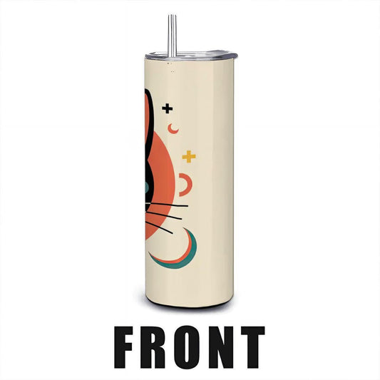 ColorFlow | Geometric Cat 20oz Stainless Steel Tumbler with Straw | Modern Cat Art Mug | Cute Animal Lover Reusable Cup