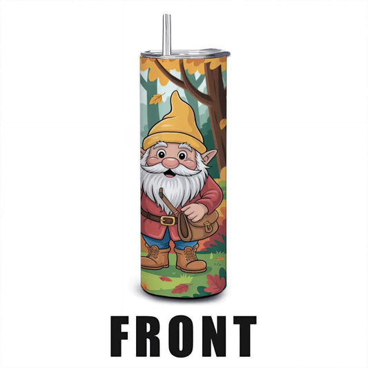 ColorFlow | Autumn Gnomes 20oz Stainless Steel Tumbler with Straw | Fall Forest Art Mug | Whimsical Reusable Cup