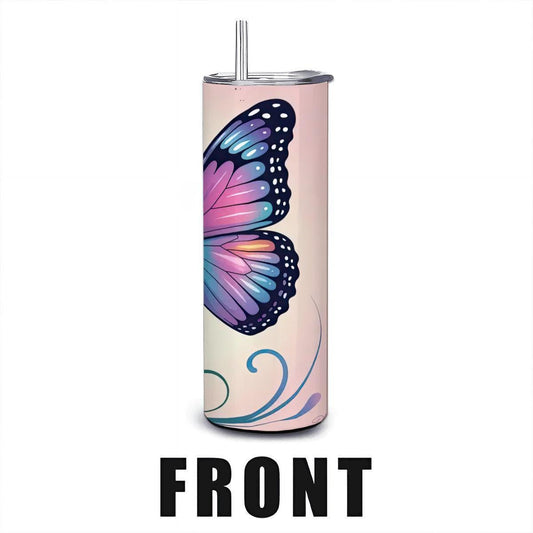 ColorFlow | Dreamscape Butterfly Garden Tumbler | 20oz Stainless Steel Insulated Mug with Straw | Floral Art Travel Cup