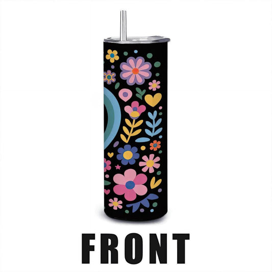 ColorFlow | Folk Art Heart & Flowers 20oz Stainless Steel Tumbler with Straw | Colorful Floral Mug | Insulated Gift Cup