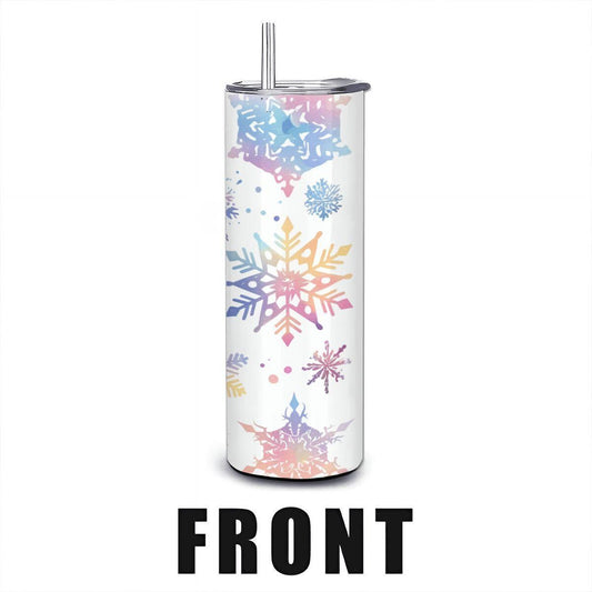 Pastel Rainbow Snowflake Tumbler: Insulated Stainless Steel Winter Cup
