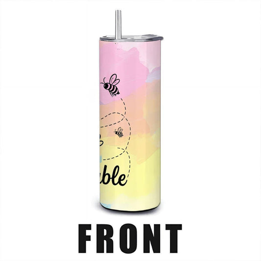 Bee Unstoppable Sunflower Tumbler: Motivational Stainless Steel Cup with Straw