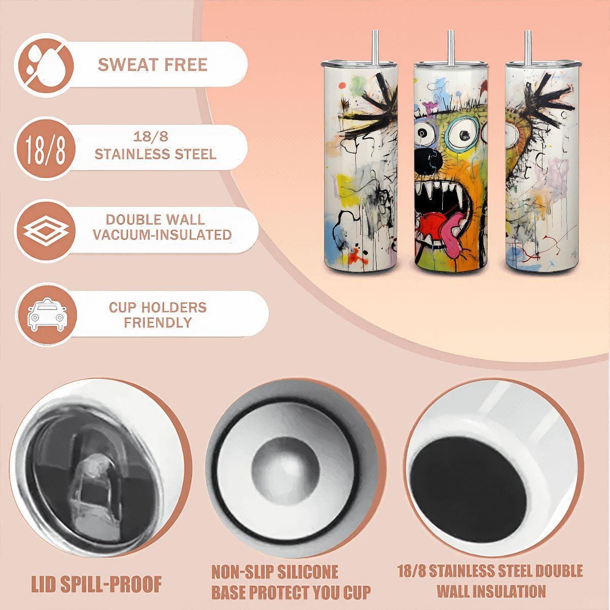 ColorFlow | Wild Abstract Dog Art Tumbler | 20oz Stainless Steel Travel Cup | Bright Funny Gift for Dog Lovers | Hot Cold Mug