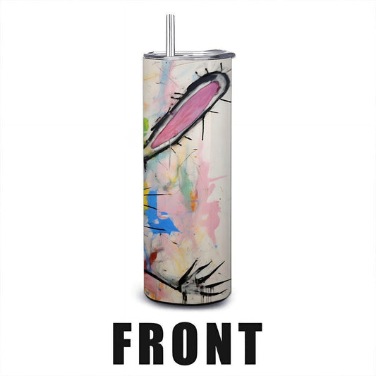 ColorFlow | Crazy Doodle Rabbit Art Tumbler | 20oz Stainless Steel Travel Cup | Funny Bunny Coffee Mug | Abstract Art Gift