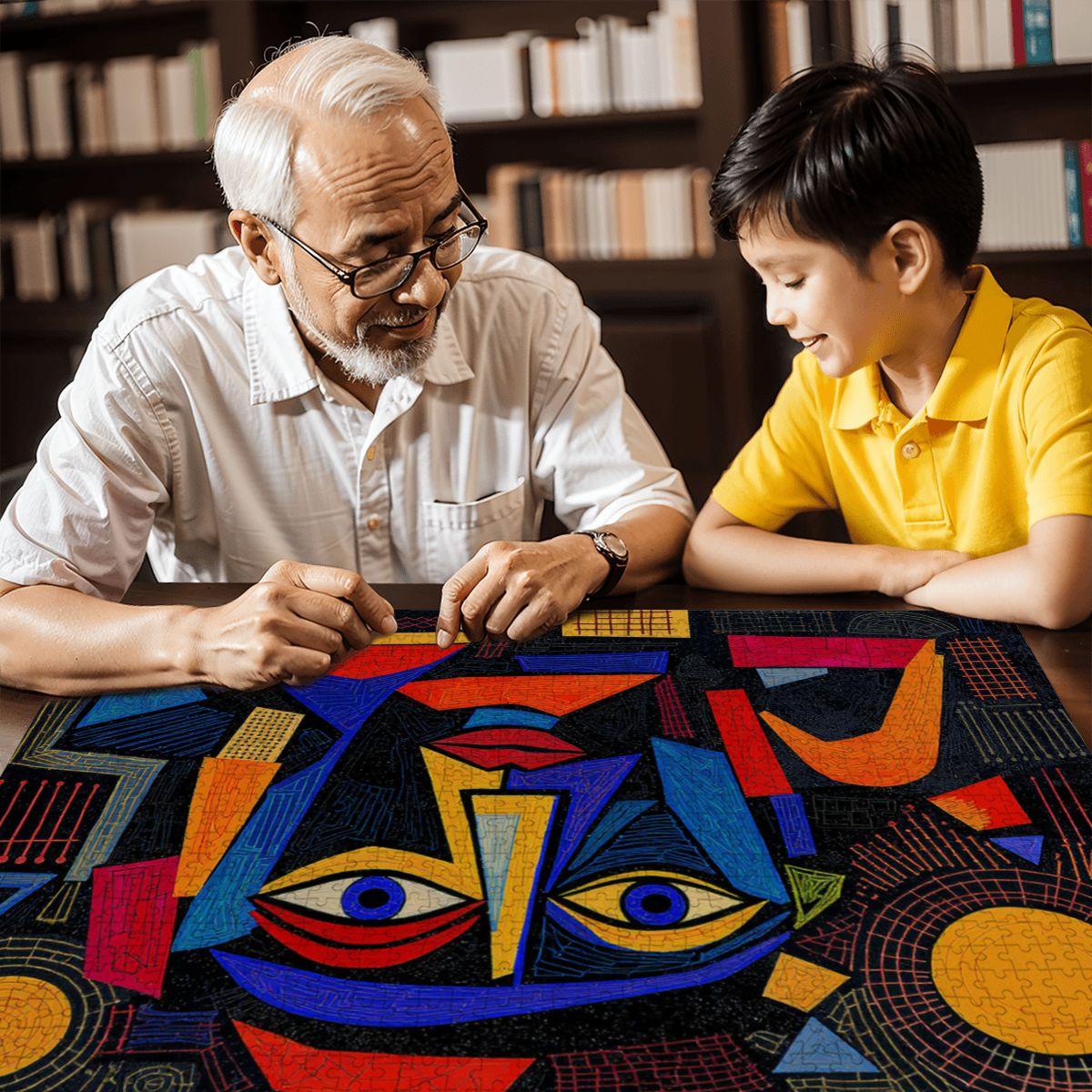 ColorFlow | Geometric Radiance Wooden Puzzle | Picasso Inspired Bold Abstract Jigsaw | Artistic Wood Puzzle Decor