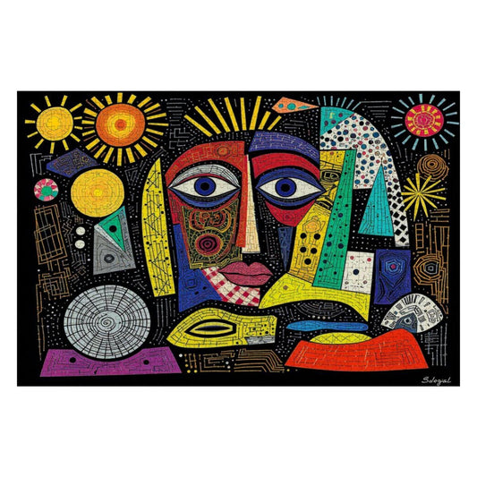 ColorFlow | Celestial Fusion Wooden Puzzle | Picasso Inspired Abstract Sun Jigsaw | Modern Art Wood Puzzle Gift