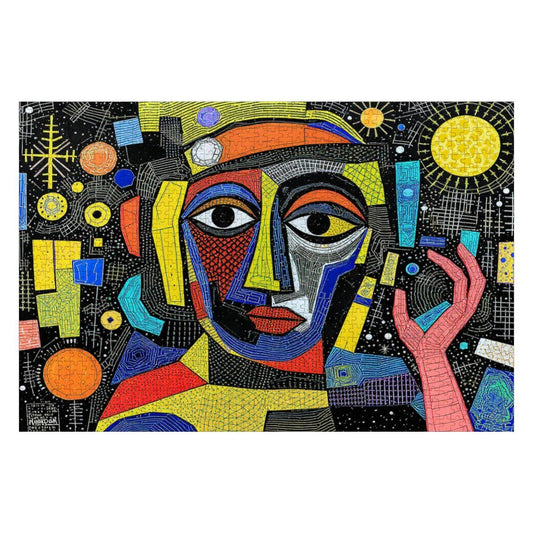 ColorFlow | Galactic Gaze Wooden Puzzle | Picasso Inspired Abstract Face Jigsaw | Modern Art Wood Puzzle Gift