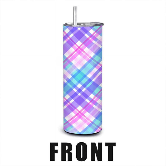 ColorFlow | Pastel Plaid 20oz Stainless Steel Tumbler with Straw | Insulated Coffee Travel Mug | Trendy Eco Drinkware