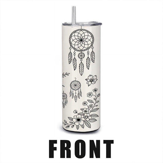 ColorFlow | Boho Western Floral Dreamcatcher 20oz Stainless Tumbler with Straw | Skull Art Coffee Mug | Gift for Her