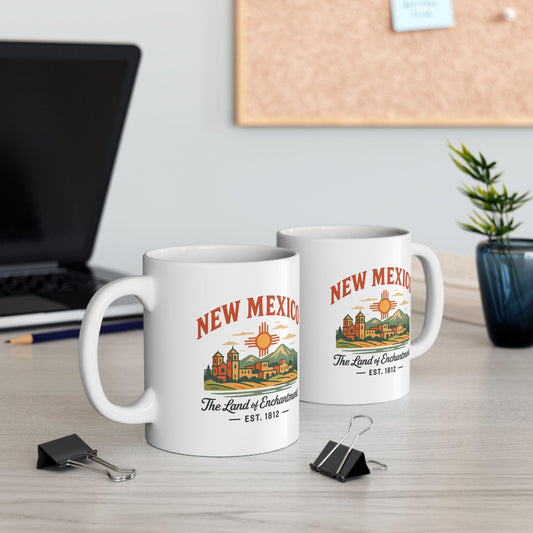 ColorFlow | New Mexico The Land of Enchantment Mug | Southwest Travel Gift | Vintage Desert Coffee Cup | 15oz Ceramic Mug