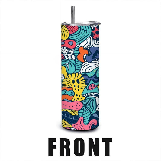 ColorFlow | Vivid Abstract Doodle Tumbler | 20oz Stainless Steel Tumbler with Straw | Colorful Artistic Travel Cup