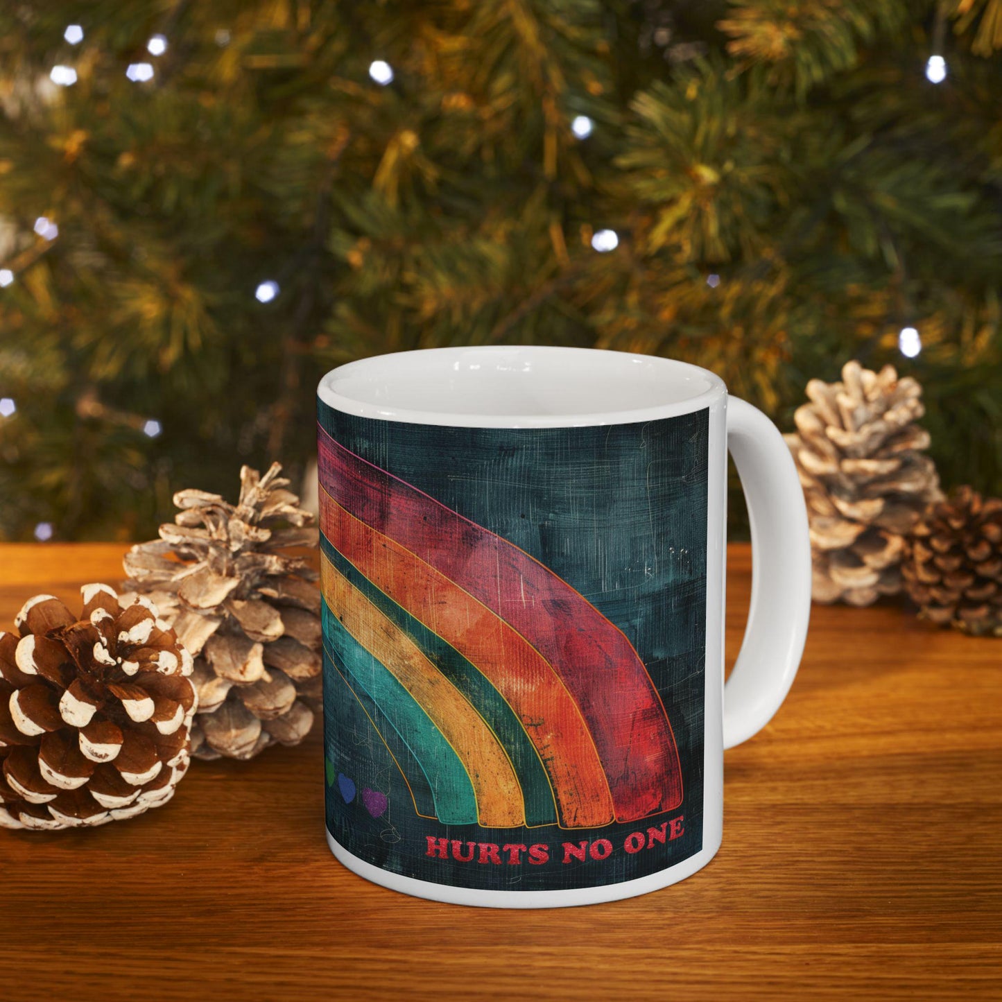 ColorFlow | Equality Hurts No One Mug | Rainbow Pride Art Coffee Cup | 15 oz Ceramic Mug | Positive Message Gift