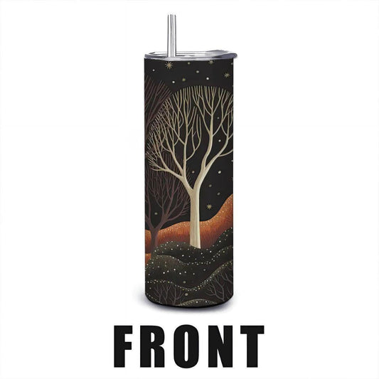 ColorFlow | Midnight Enchanted Forest Tumbler | 20oz Stainless Steel Insulated Travel Mug with Straw | Nature Starry Night Cup