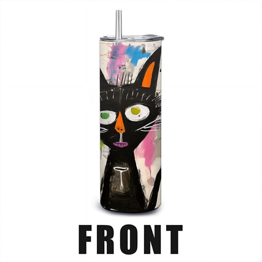 ColorFlow | Black Cat Trio Tumbler | Abstract Cat Art Cup | 20oz Stainless Steel Travel Mug with Straw | Halloween Cat Gift