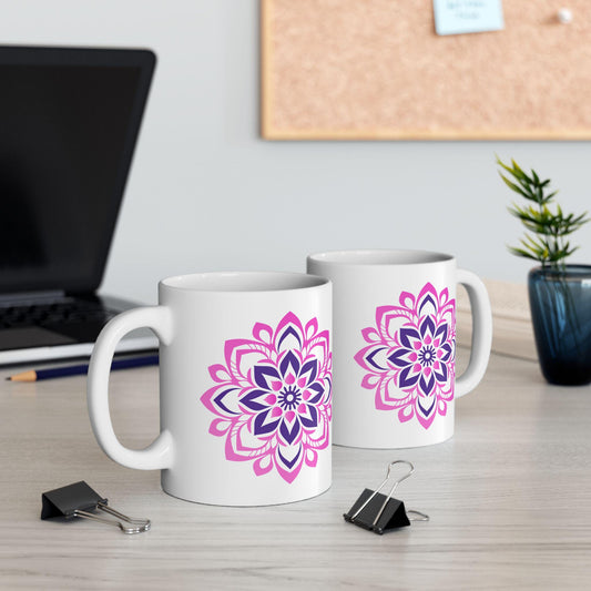 Pink Lotus Mandala Coffee Mug | Feminine Floral Art, 15oz