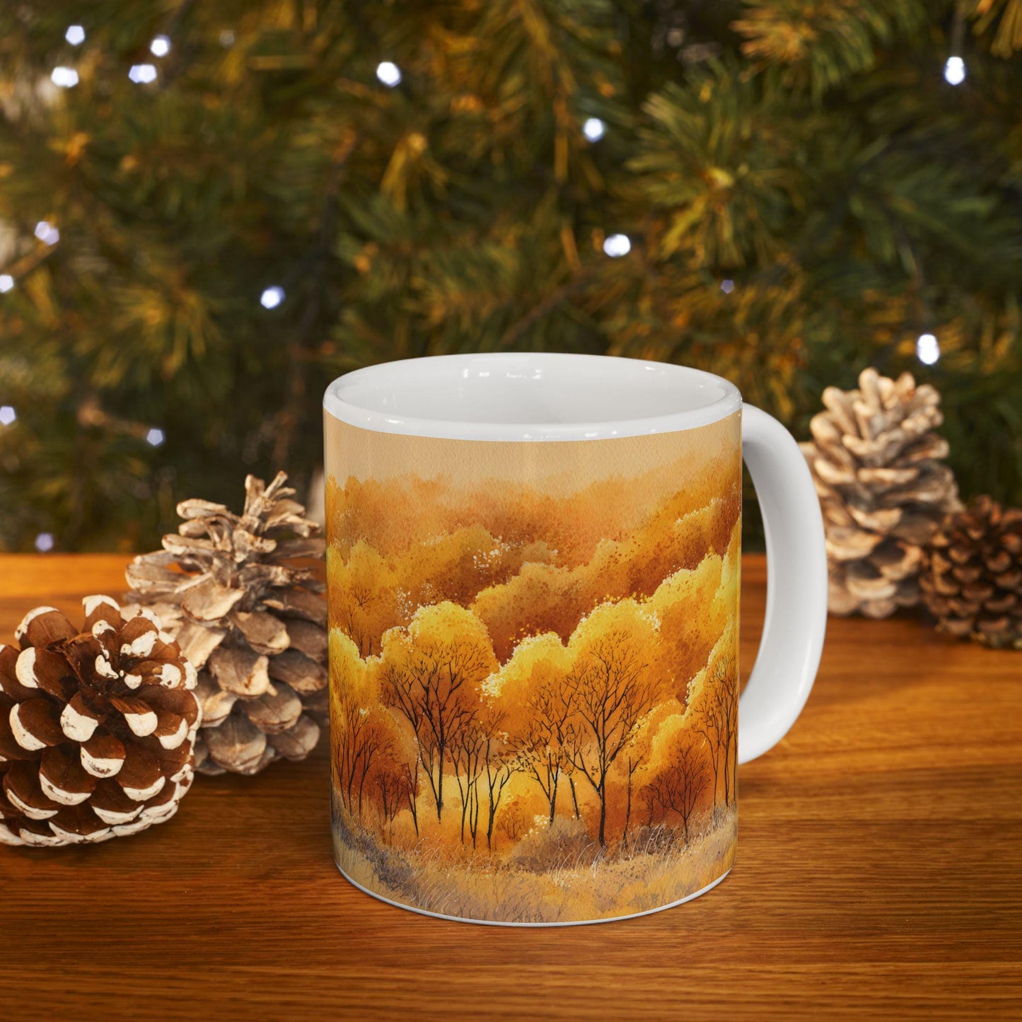 ColorFlow | Golden Fall Forest Mug | 15 oz Ceramic Coffee Cup | Autumn Art Mug | Warm Nature Inspired Gift
