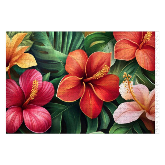 Tropical Hibiscus Wooden Jigsaw Puzzle | Vivid Floral Art Home Decor