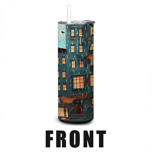 Autumn Cityscape Stainless Steel Tumbler | Coffee Cup with Straw