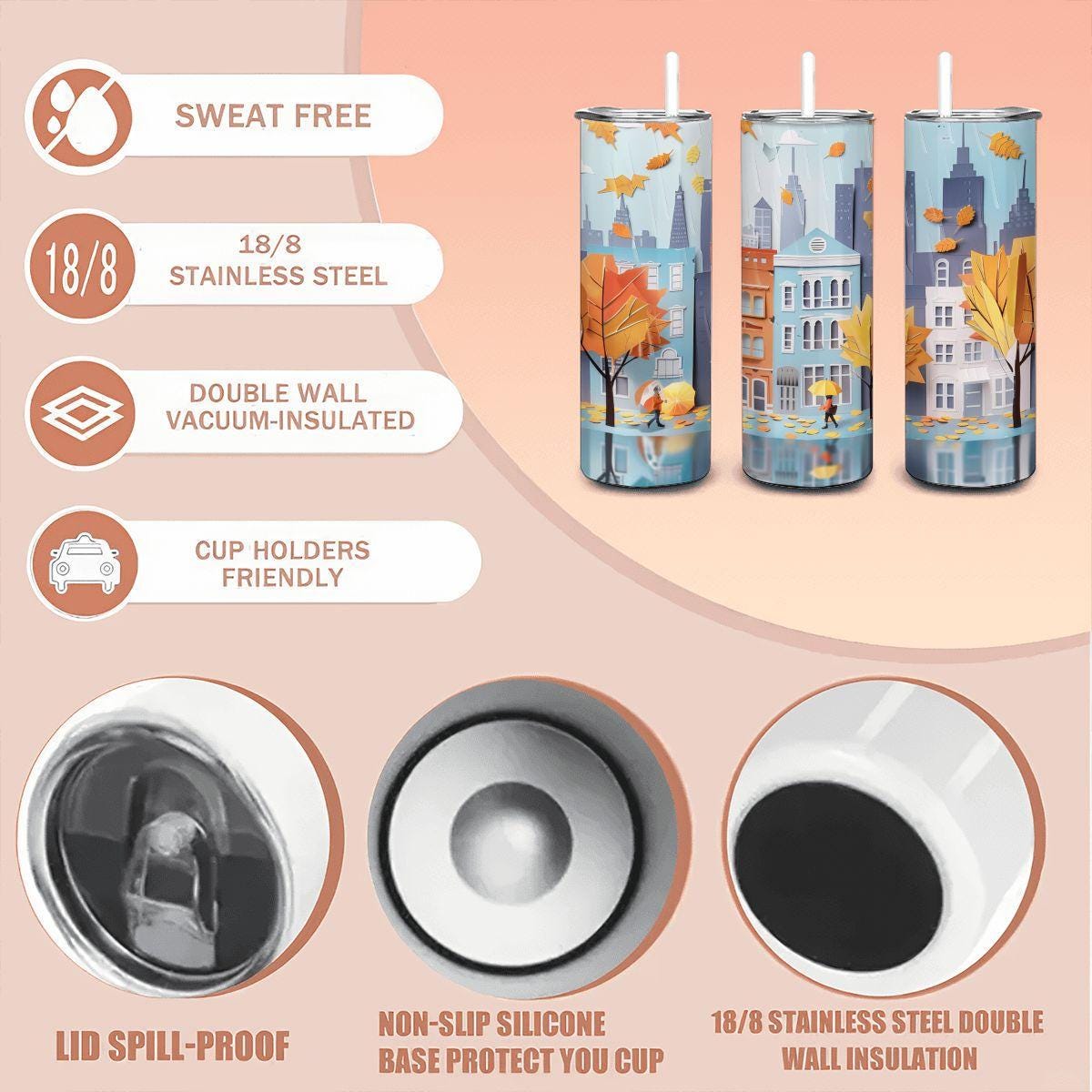Autumn City Stroll Tumbler | 20oz Stainless Steel Insulated Cup