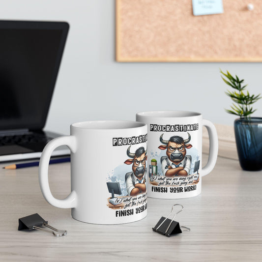 ColorFlow | Funny Office Mug Procrastinate Finish Your Work | 15 oz Coffee Cup for Coworkers Bosses and Office Humor Gift