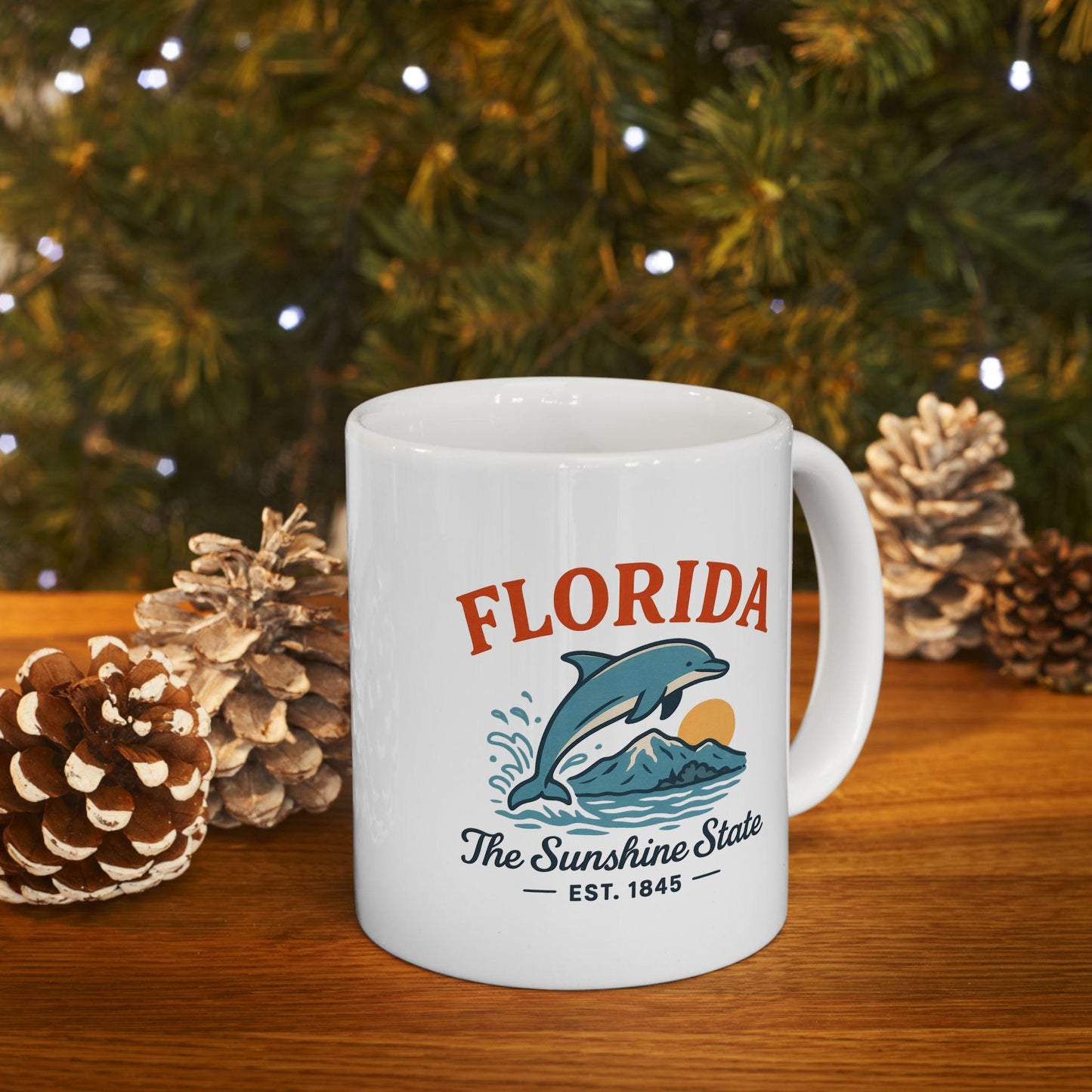 ColorFlow | Florida The Sunshine State Mug | Dolphin Ocean Coffee Cup | 15oz Ceramic Beach Gift