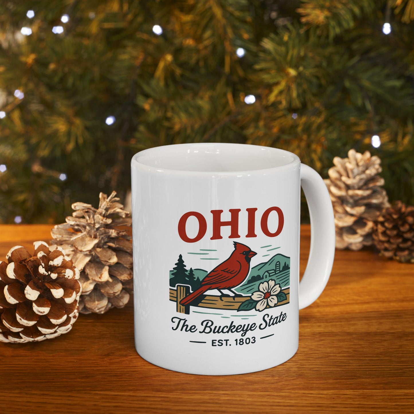 ColorFlow | Ohio The Buckeye State Mug | Cardinal State Bird Coffee Cup | Midwest Travel Gift | 15oz Ceramic Mug