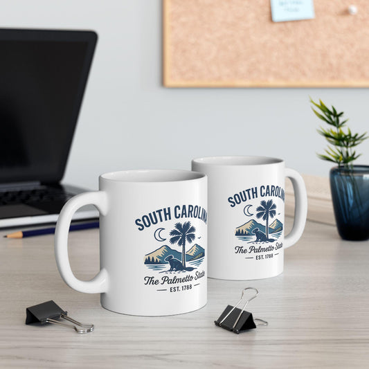 ColorFlow | South Carolina Palmetto State Mug | Crescent Moon Coffee Cup | Vintage Coastal Ceramic Mug Gift for Travelers