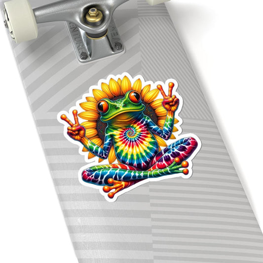ColorFlow | Tie Dye Peace Frog Vinyl Sticker for Water Bottles Laptops Cars | Hippie Sunflower Art Waterproof Decal