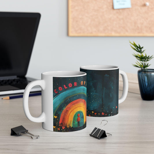ColorFlow | Color of Love Art Mug | Rainbow Heart Coffee Cup | Inspirational Gift | 15 oz Ceramic Mug for Home and Office