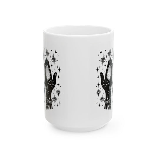 Mystical Crystal Hands Coffee Mug | Witchy Celestial Art, 15oz