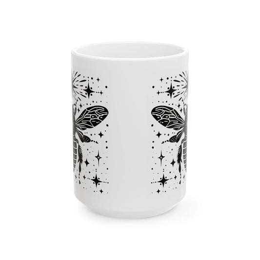 ColorFlow | Celestial Bee Mug | Cosmic Insect 15oz Ceramic Coffee Cup | Witchy Bee Art Mug Gift for Nature Lovers