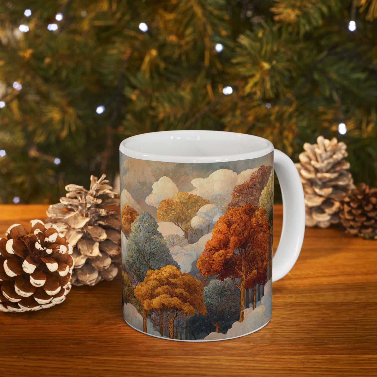 ColorFlow | Dreamy Autumn Cloud Forest Mug | Artistic 15 oz Ceramic Coffee Cup | Cozy Nature Inspired Gift