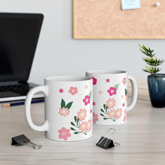 Pink Blossom Floral Coffee Mug | 15 oz Ceramic Spring Mug