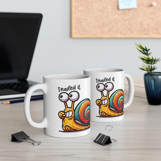 ColorFlow | Funny Snail Coffee Mug | Slow and Steady Humor Cup | 15oz Ceramic Mug | Cute Animal Lover Gift for Work or Home