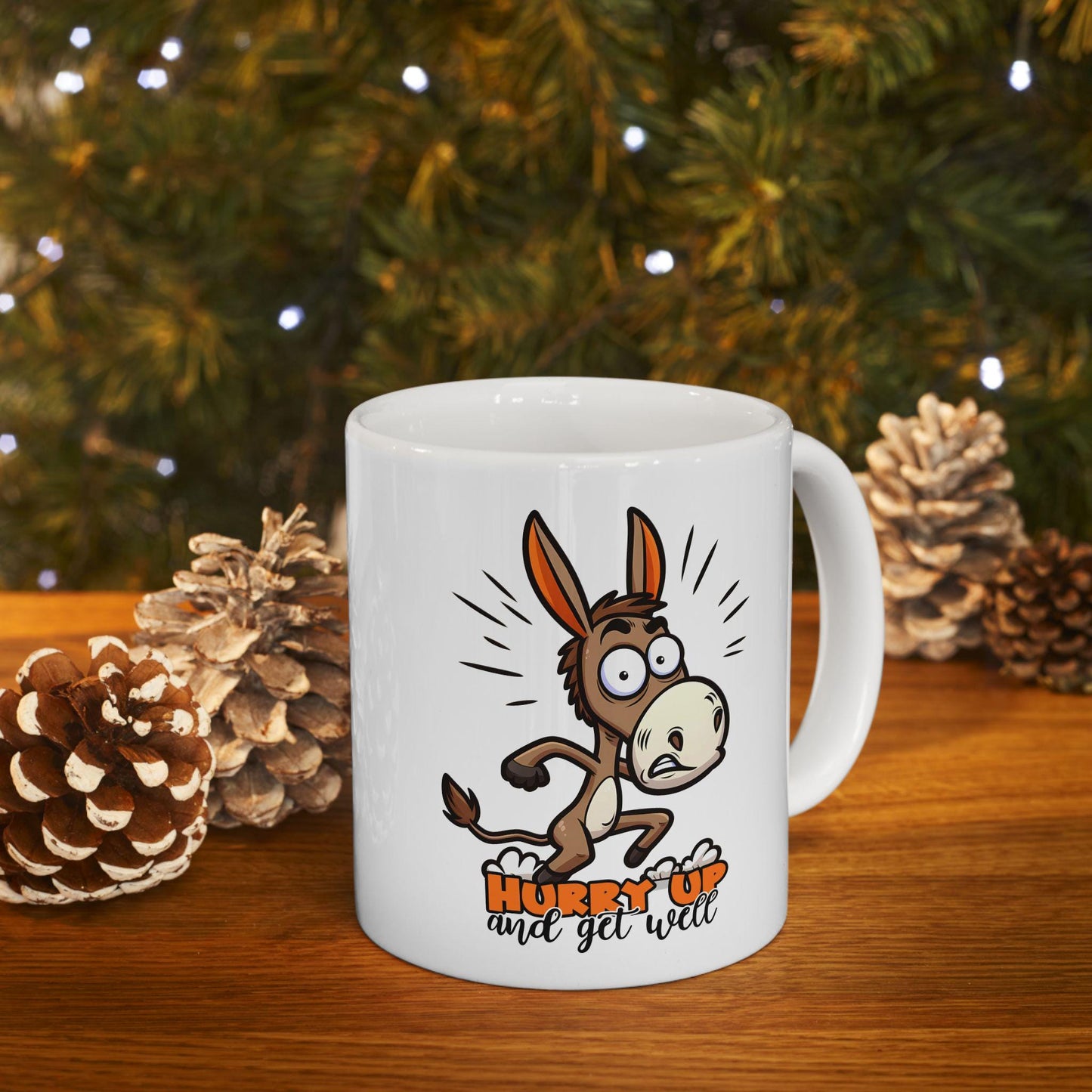 ColorFlow | Hurry Up and Get Well Donkey Mug | Funny Coffee Cup | 15oz Ceramic Mug | Humorous Animal Gift for Friends