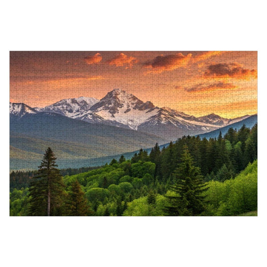 ColorFlow | Snowy Mountain Sunset Wooden Jigsaw Puzzle | Scenic Art Puzzle for Adults and Kids | Nature Gift Home Decor
