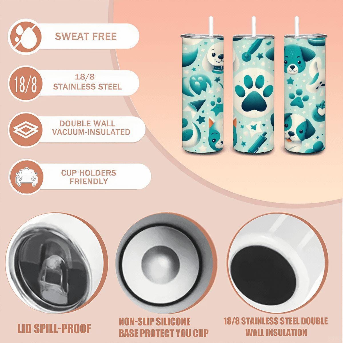 Puppy Paw Print Stainless Steel Tumbler | Dog Lover Gift
