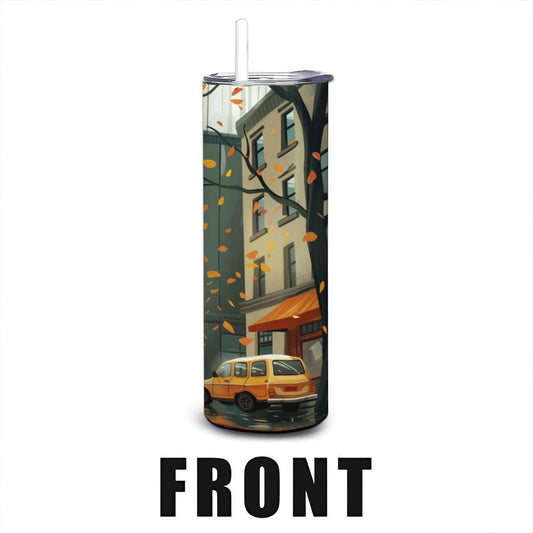 Rainy Autumn Cityscape Tumbler | 20oz Insulated Stainless Steel Cup