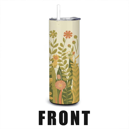 Boho Floral Meadow Tumbler | Stainless Steel Travel Cup with Straw