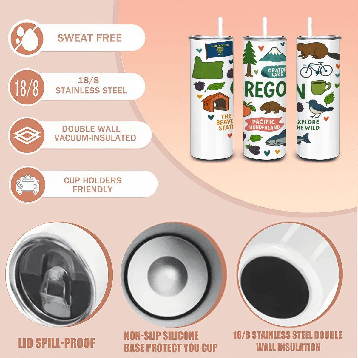 Oregon Travel Tumbler | 20oz Stainless Steel with Straw